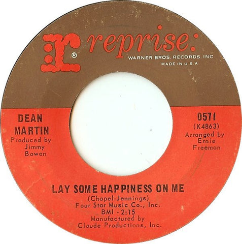 Dean Martin ‎– Lay Some Happiness On Me / Think About Me VG+ 7" Single 1967 Reprise Records - Jazz / Pop