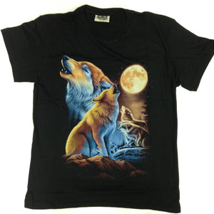 Wolfpack under Red Moon - 100% Cotton Black T-Shirt
