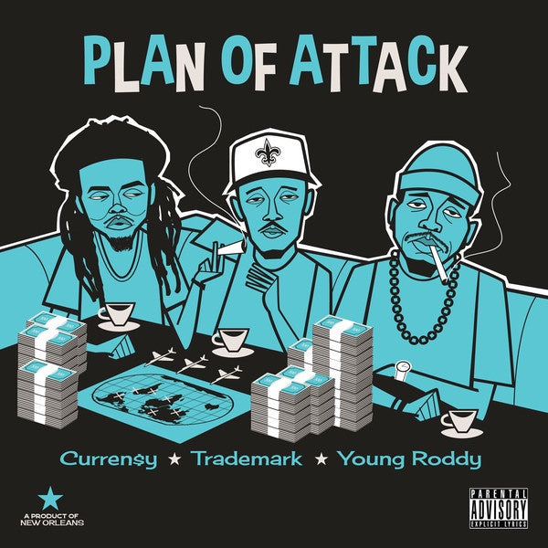 Curren$y, Trademark Da Skydiver, Young Roddy ‎– Plan Of Attack - New LP Record 2019 Babygrande USA Transparent Blue  Vinyl - Hip Hop