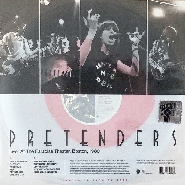 Pretenders ‎– Live! At The Paradise Theater, Boston, 1980 - New LP Record Store Day 2020 Sire Europe Import RSD Clear w/Red Blob Vinyl - New Wave / Alternative Rock - Shuga Records
