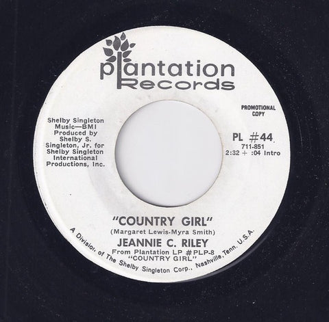 Jeannie C. Riley ‎– Country Girl - VG+ 7" Promo Single 45rpm 1970 Plantation US - Country / Folk