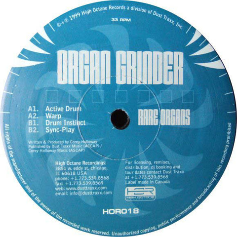 Organ Grinder ‎– Rare Organs - New 12" Single 1999 USA High Octane Recordings Vinyl - Chicago Techno