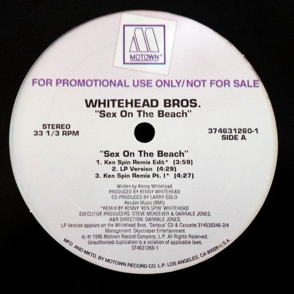 Whitehead Bros. ‎- Sex On The Beach - VG+ 12" Single Promo 1995 USA - Rap / Hip Hop / New Jack Swing