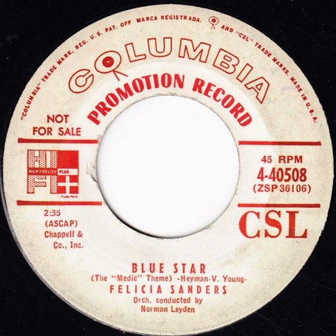 Felicia Sanders ‎– My Love's A Gentle Man / Blue Star - VG+ Promo 45 rpm 1955 Columbia USA - Pop