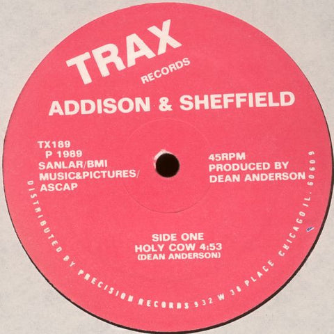 Addison & Sheffield ‎– Holy Cow - VG+ 12" Single Record 1989 Trax USA Vinyl - Chicago House / Hip-House