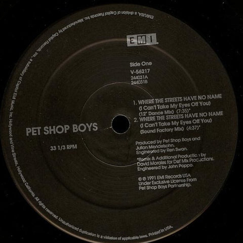 Pet Shop Boys - Where The Streets Have No Name (I Can't Take My Eyes Off You) - VG 12" Single 1991 EMI USA - House / Synth-Pop