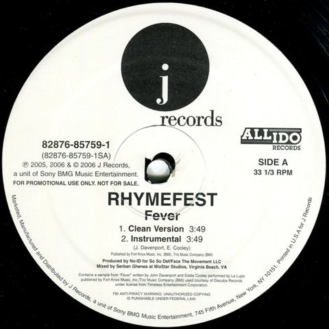 Rhymefest ‎– Fever - New 12" Single 2006 USA J Records Promo Vinyl - Hip Hop