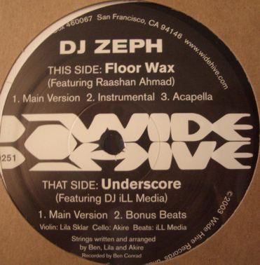DJ Zeph - Floor Wax / Underscore VG+ - 12" Single 2003 Wide Hive USA WH0251 - Hip Hop