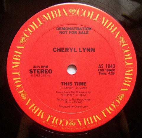 Cheryl Lynn ‎– This Time / Change The Channel - M- 12" Promo Single 1983 Columbia USA - Funk / Soul / Disco