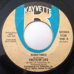 Facts Of Life - Sometimes / Love Is the Final Truth - VG+ 7" Single 45RPM 1976 Kayvette USA - Blues
