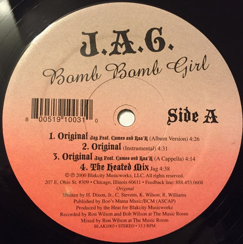 J.A.G. ‎– Bomb Bomb Girl - M- 2000 Blackcity Musicworkz USA - Chicago Rap