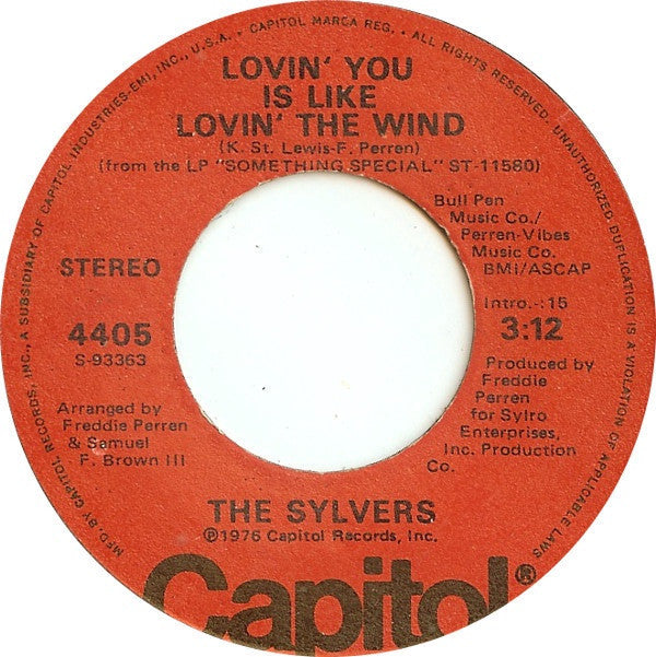 The Sylvers ‎– Lovin' You Is Like Lovin' The Wind / High School Dance - VG+ 45rpm 1976 USA - Soul / Disco