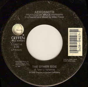 Aerosmith - The Other Side / My Girl - VG+ 7" Single 45RPM 1990 Geffen Records USA - Rock