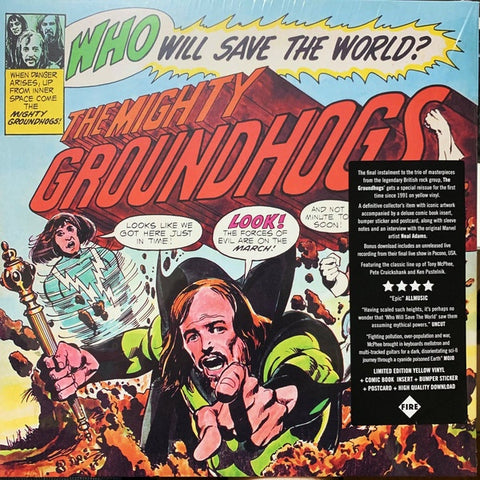 Groundhogs ‎– Who Will Save The World? (1972) - New LP Record Store Day 2021 Fire USA RSD Yellow Vinyl, Comic Book Insert, Bumper Sticker & postcard- Classic Rock / Blues Rock