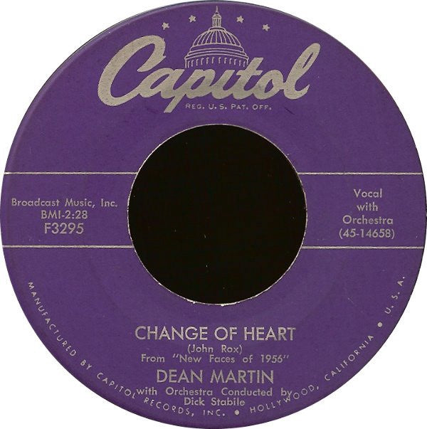 Dean Martin ‎– Memories Are Made Of This / Change Of Heart VG+ 7" Single 1955 Capitol Records - Jazz / Easy Listening