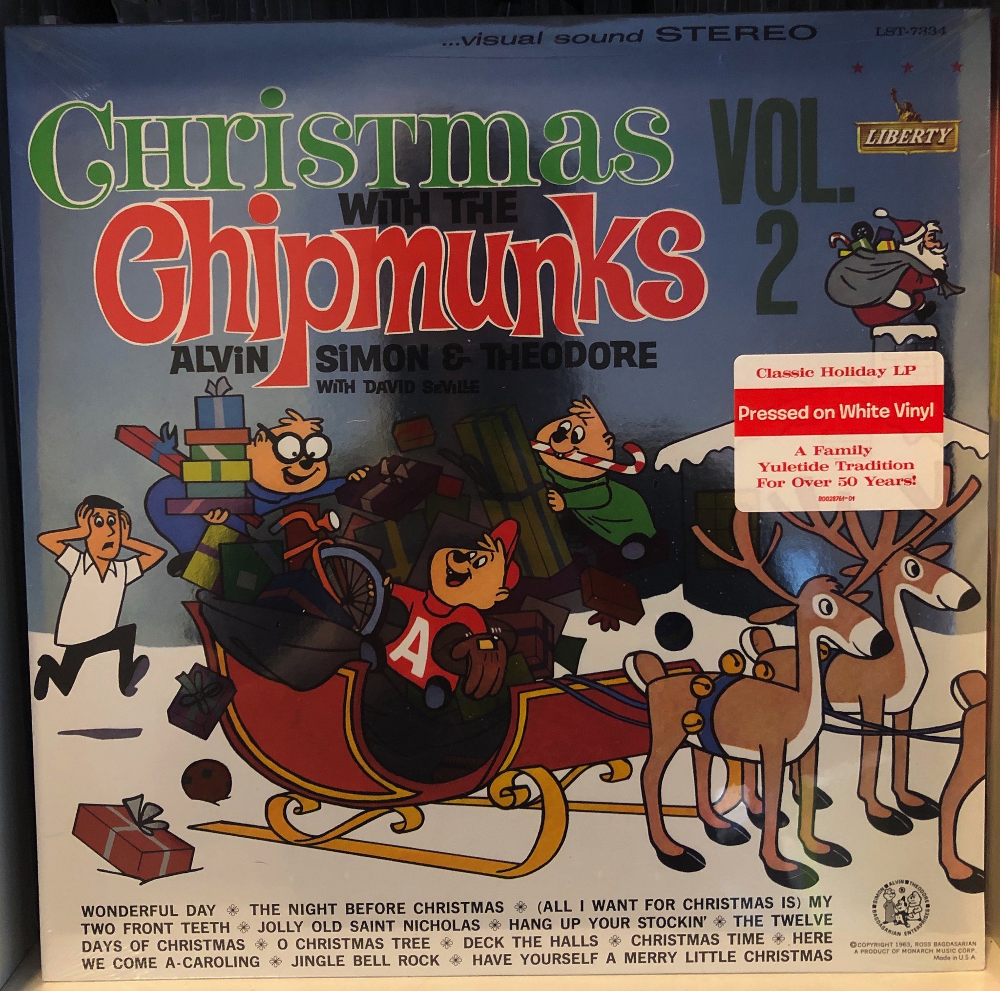The Chipmunks : Alvin, Simon & Theodore With David Seville ‎– Christmas With The Chipmunks Vol. 2 ) (1963) - New Lp Record 2018 Liberty USA White Vinyl & Foil Cover - Holiday / Children's - Shuga Records