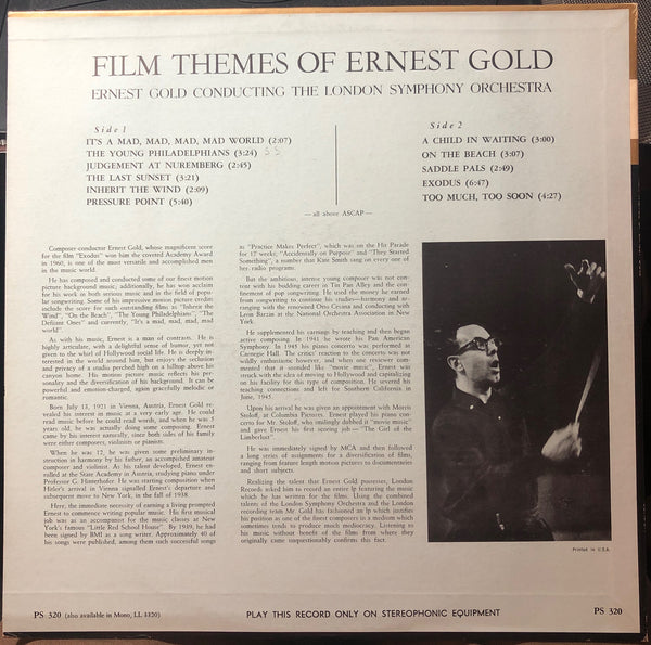 Ernest Gold ‎– Film Themes Of Ernest Gold - VG+ Lp Record 1963 London ffss UK Import Stereo Blue Back Vinyl - Stage & Screen / Soundtrack