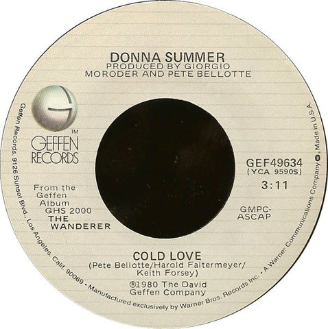 Donna Summer ‎– Cold Love / Grand Illusion VG+ 7" Single 45rpm 1980 Geffen USA - Disco