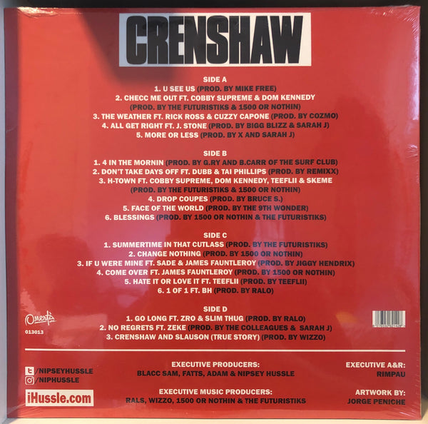 Nipsey Hussle ‎- Crenshaw (2013) - New 2 LP Record 2020 Omerta Unofficial UK Red or White Vinyl - Hip Hop - Shuga Records