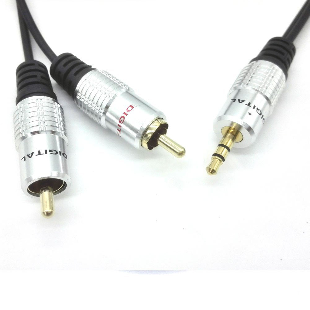 3 meter / 10 Feet - PURE 3.5 mm Stereo Audio Jack to 2 RCA Twin 24K Gold Cable Lead OFC - Shuga Records Chicago