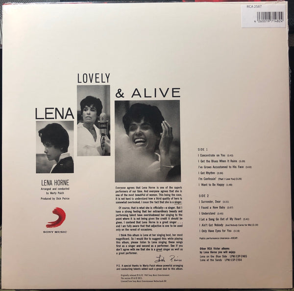 Lena Horne ‎– Lovely And Alive (1962) - New Lp Record 2015 Speakers Corner Europe Import 180 gram Audiophile Vinyl - Jazz / Soul-Jazz - Shuga Records