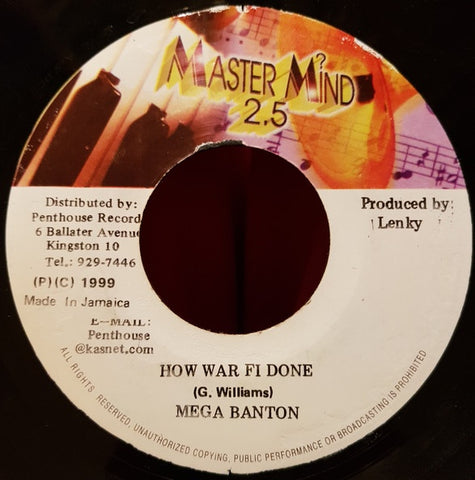 Mega Banton - How War Fi Done / Lenky - Z2010 - VG+ 7" Single 45rpm 1999 Master Mind 2.5 Jamaica - Reggae