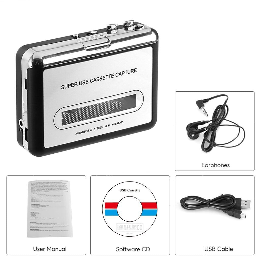 NEW - Digitnow!Audio USB Portable Cassette Tape to MP3 Player Adapter with USB Cable and Software Cd Also Features Auto Reverse - FOR PC