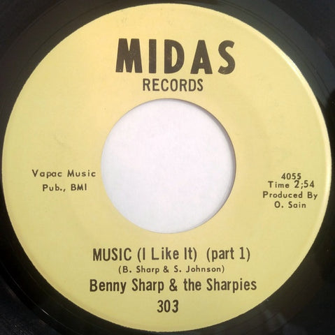Benny Sharp & The Sharpies ‎– Music (I Like It) VG 7" Single 1969 Midas Records - Funk / Soul