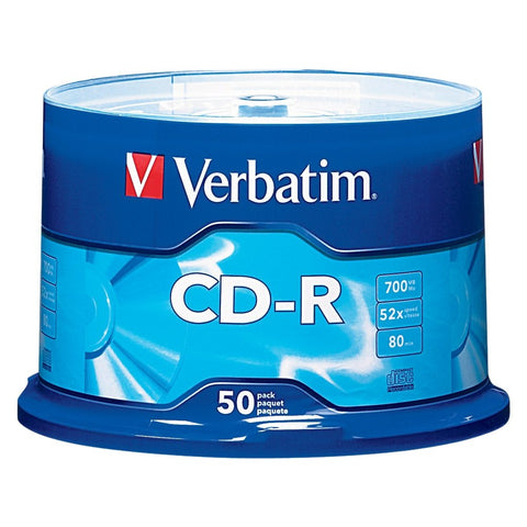 New Verbatim CDR- 52x CD-R Discs (50-Pack) 80 Minute 700 MB