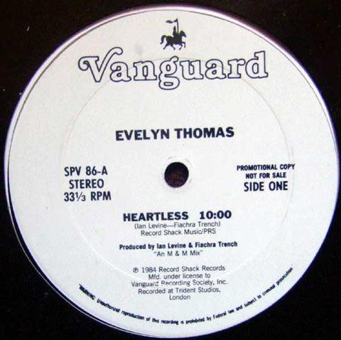 Evelyn Thomas - Heartless VG+ - 12" Single 1984 Vanguard USA - House