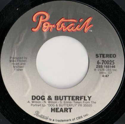 Heart ‎– Dog & Butterfly / Mistral Wind - VG+ 45rpm 1978 USA - Pop Rock - Shuga Records