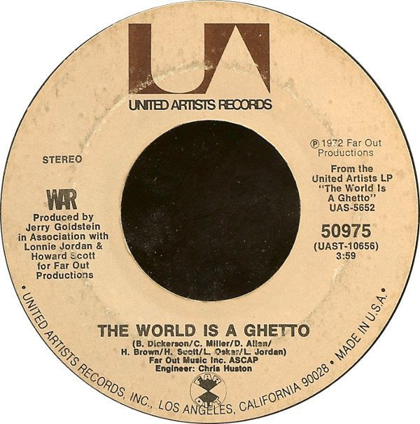 War ‎– The World Is A Ghetto / Four Cornered Room - VG+ 45rpm 1972 USA United Artists Records - Funk / Soul - Shuga Records
