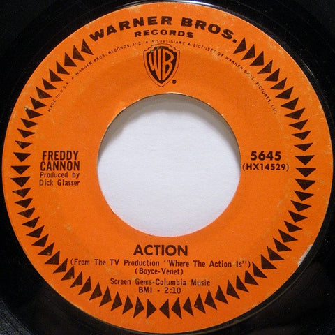 Freddy Cannon ‎– Action / Beachwood City VG+ 7" Single 45rpm 1964 Warner Bros. USA - Soundtrack