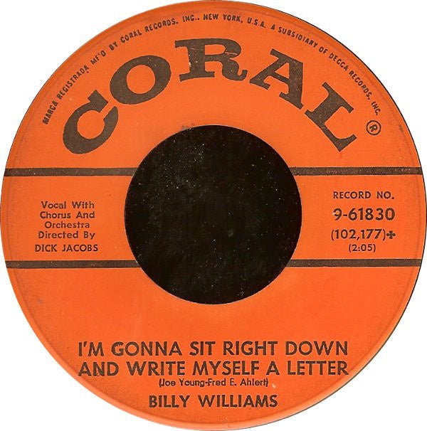 Billy Williams – Date With The Blues / I'm Gonna Sit Right Down And Write Myself A Letter - VG+ 45rpm 1957 USA - Jazz