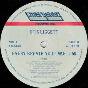 Otis Liggett ‎– Every Breath You Take - VG+ - 12" Single Record - 1983 USA Emergency Vinyl - Synth Pop