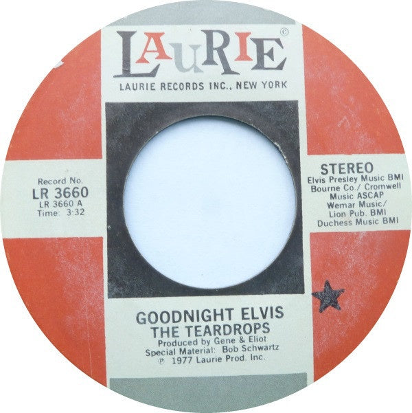 The Teardrops - Goodnight Elvis / Hey Gingerbread - VG+ 7" Single 45RPM 1977 Laurie USA - Rock - Shuga Records
