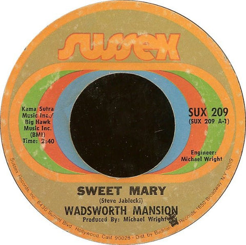 Wadsworth Mansion ‎- Sweet Mary / What's On Tonight - VG+ 7" Single 45 RPM 1970 USA - Funk / Soul