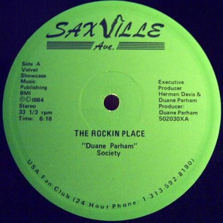 Duane Parham Society ‎– The Rockin Place - Mint- 12” Single Record 1984 USA Original Vinyl - Electro