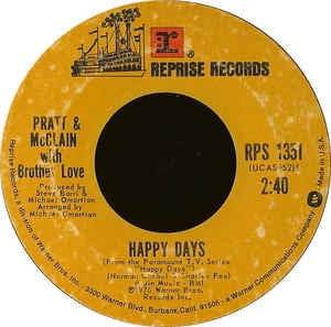 Pratt & McClain With Brother Love* ‎– Happy Days - VG+ 7