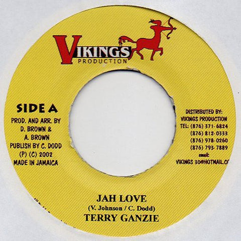 Terry Ganzie ‎– Jah Love / Asham (Version) - VG+ 7" Single 45 rpm 2002 Vikings Production Jamaica - Reggae / Dancehall