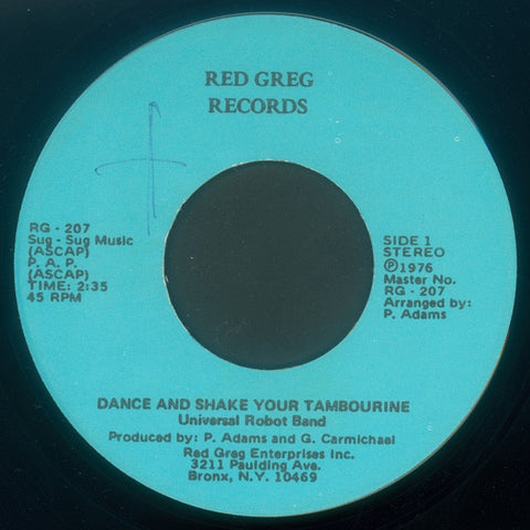 Universal Robot Band ‎– Dance And Shake Your Tambourine - VG 7" Single Used 45rpm 1976 Red Greg USA - Disco