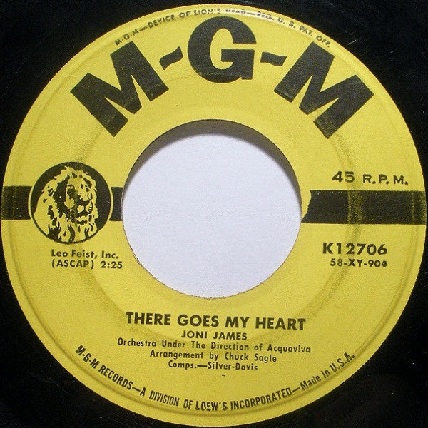 Joni James ‎– There Goes My Heart / Funny VG+ 7" Single 45rpm 1958 MGM USA - Pop - Shuga Records