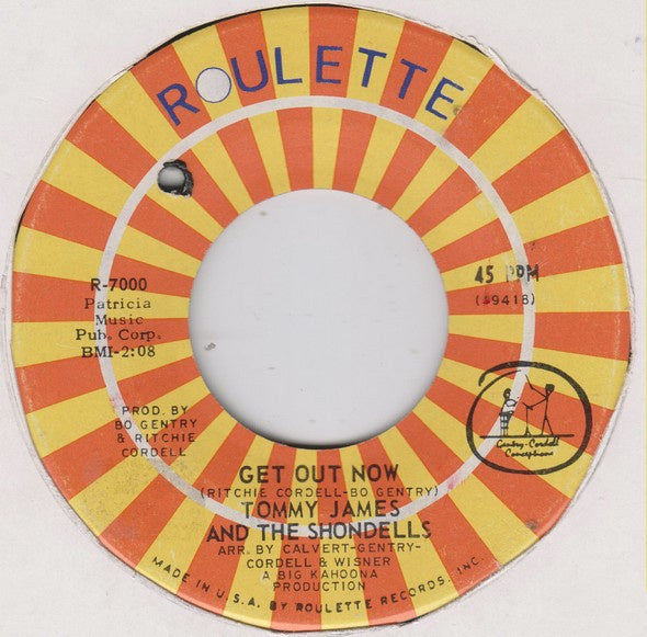 Tommy James And The Shondells ‎– Get Out Now / Wish It Were You - VG+ 45rpm 1968 USA Roulette Records - Rock / Pop - Shuga Records