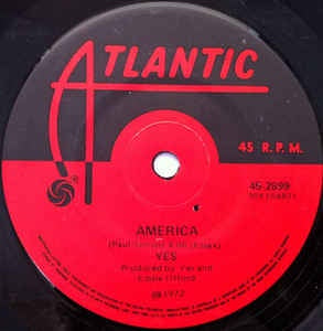Yes- America / Total Mass Retain- VG+ 7" Single 45RPM- 1972 Atlantic USA- Rock/Prog Rock