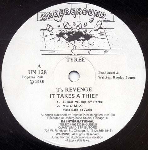 Tyree ‎- T's Revenge It Takes A Thief - VG- 12" Single 1988 USA - Acid House