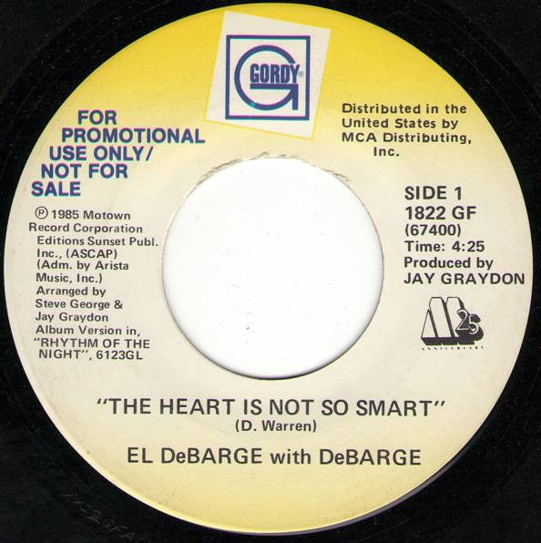 El DeBarge With DeBarge ‎– The Heart Is Not So Smart - Mint- 45rpm Promo 1985 USA - Pop - Shuga Records