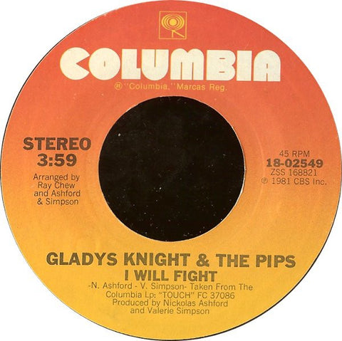 Gladys Knight & The Pips ‎– I Will Fight / God Is - VG+ 45rpm 1981 Columbia Records USA- Funk / Soul / Disco