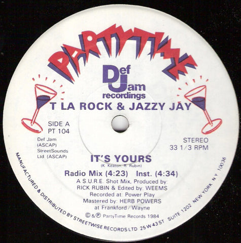 T La Rock & Jazzy Jay - It's Yours VG- - 12" Single 1984 Party Time USA - Hip Hop