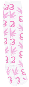 HUF - Women's White/Pink Breast Cancer 'Plantlife' Thigh High Socks - Shuga Records