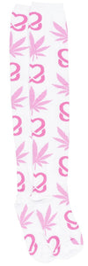 HUF - Women's White/Pink Breast Cancer 'Plantlife' Thigh High Socks